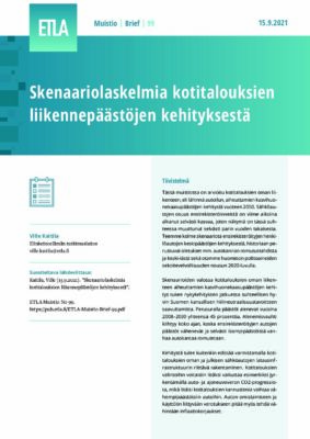 Lataa: Skenaariolaskelmia kotitalouksien liikennepäästöjen kehityksestä (Etla Muistio 99)